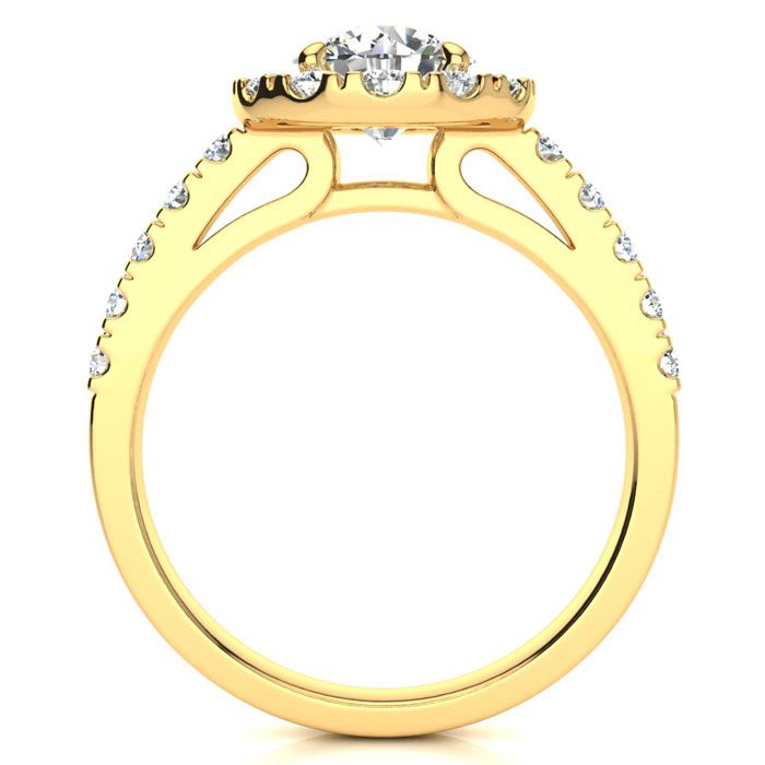 14 Karat Yellow Gold 1 1/2 Carat Classic Round Halo Diamond Engagement Ring