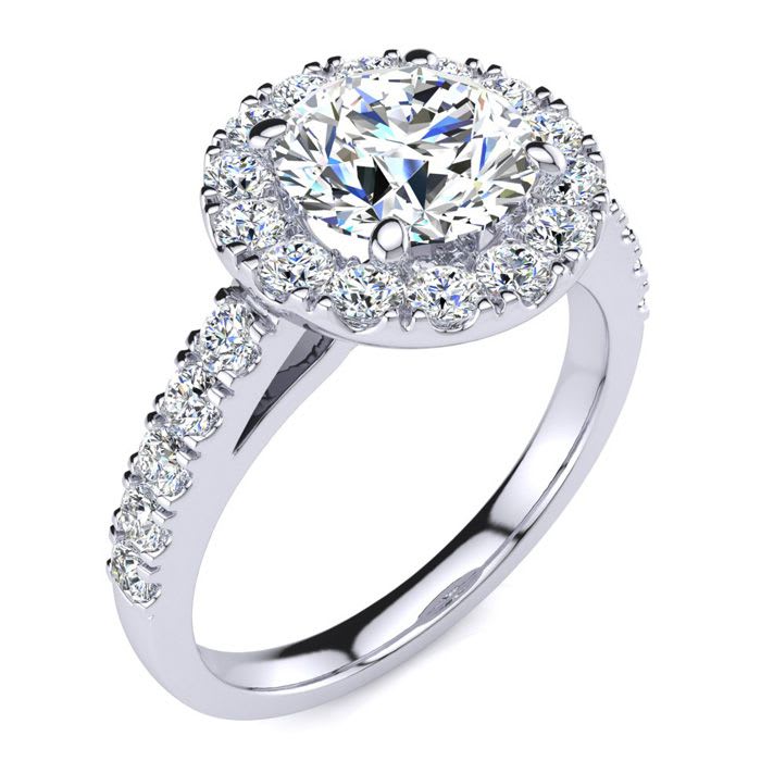14 Karat White Gold 2 1/4 Carat Classic Round Halo Diamond Engagement Ring