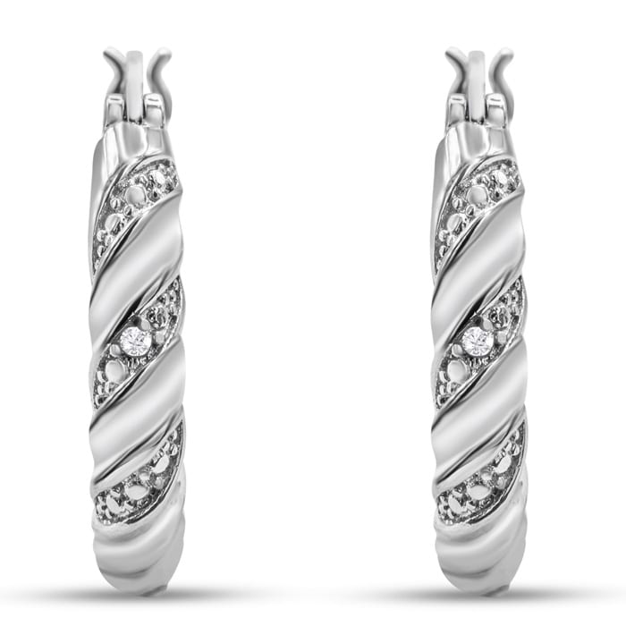 Elegant Swirl Diamond Hoop Earrings, Platinum Overlay, 3/4 Inch
