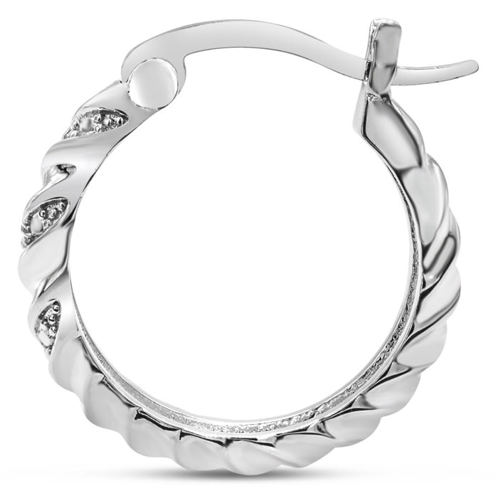 Elegant Swirl Diamond Hoop Earrings, Platinum Overlay, 3/4 Inch
