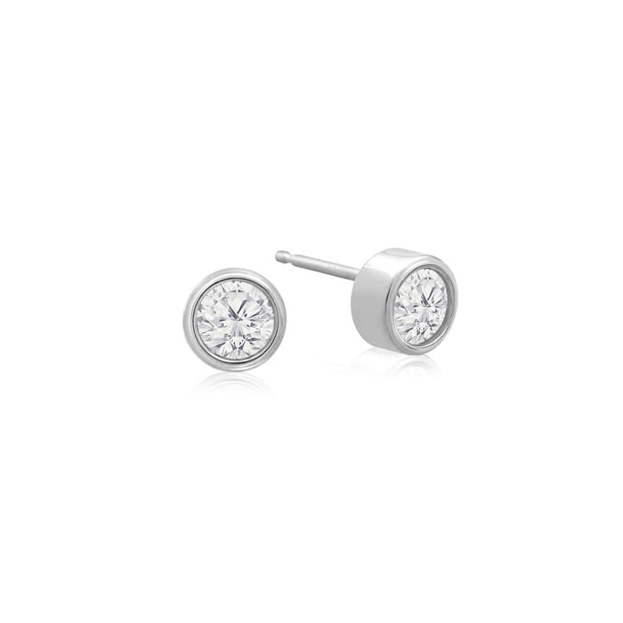1/5 Carat Bezel Set Diamond Stud Earrings Crafted In 14 Karat White Gold
