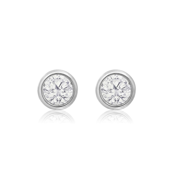 1/5 Carat Bezel Set Diamond Stud Earrings Crafted In 14 Karat White Gold
