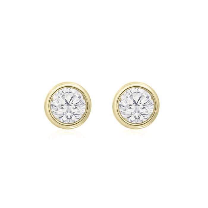 1/5 Carat Bezel Set Diamond Stud Earrings Crafted In 14 Karat Yellow Gold