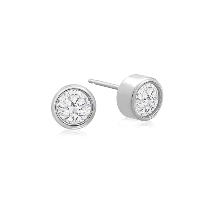 1/3 Carat Bezel Set Diamond Stud Earrings Crafted In 14 Karat White Gold