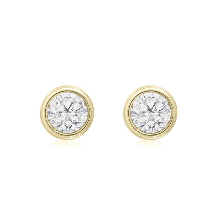 1/3 Carat Bezel Set Diamond Stud Earrings Crafted In 14 Karat Yellow Gold

