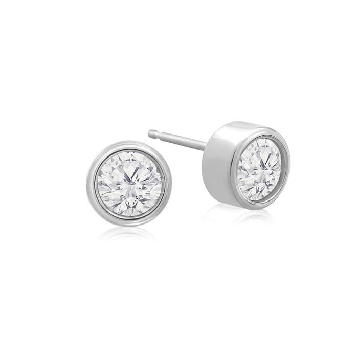 1/2 Carat Bezel Set Diamond Stud Earrings Crafted In 14 Karat White Gold