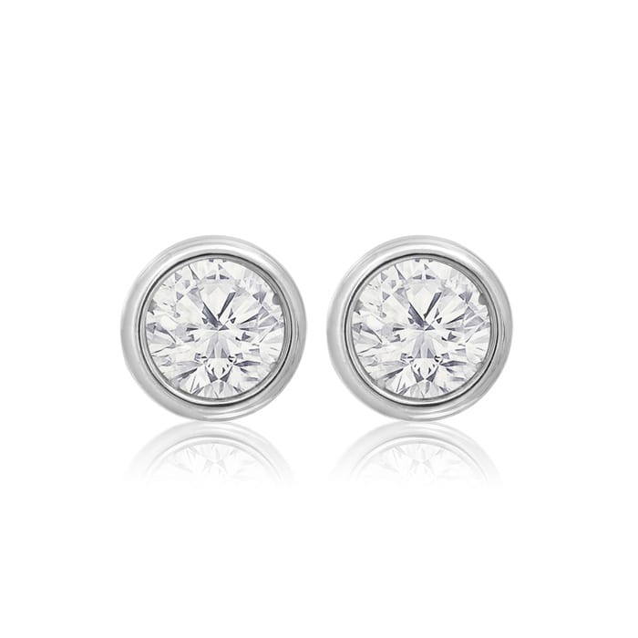 1/2 Carat Bezel Set Diamond Stud Earrings Crafted In 14 Karat White Gold