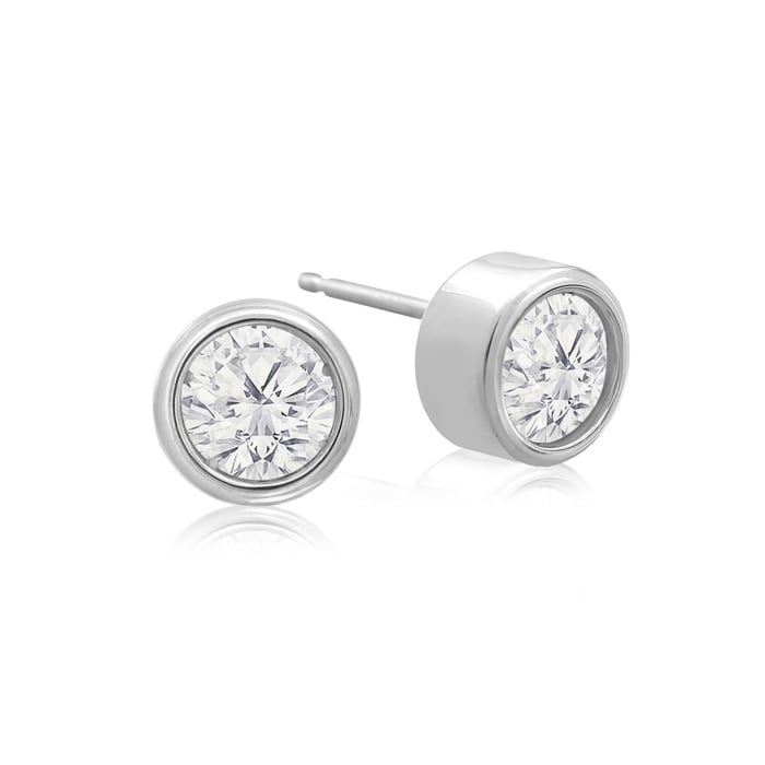 3/4 Carat Bezel Set Diamond Stud Earrings Crafted In 14 Karat White Gold