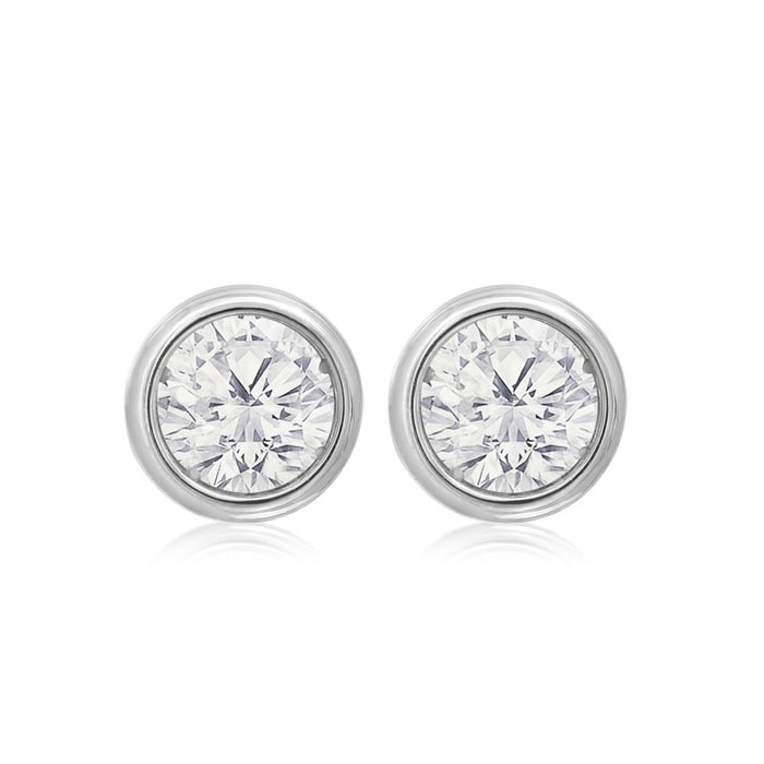 3/4 Carat Bezel Set Diamond Stud Earrings Crafted In 14 Karat White Gold