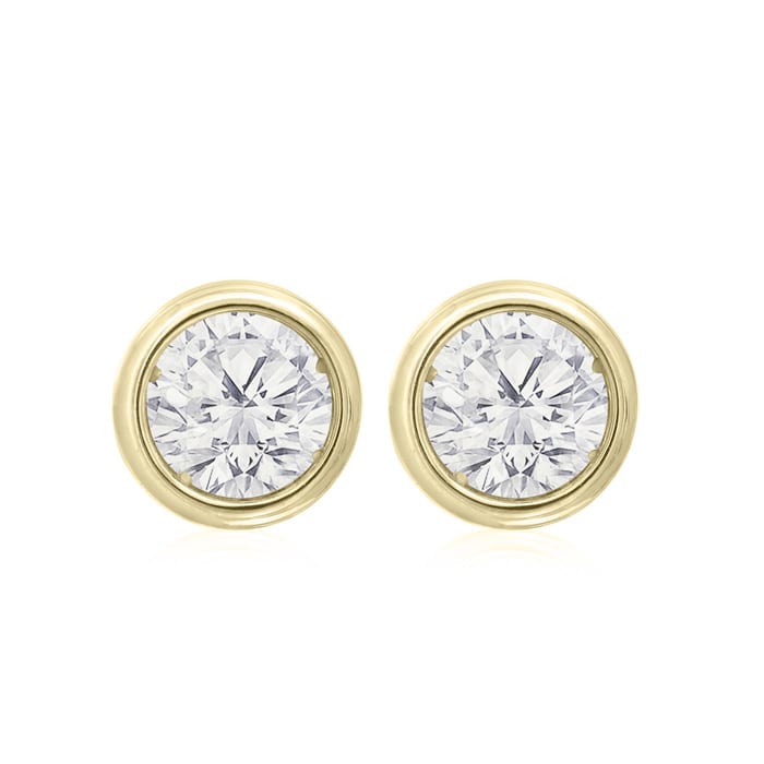3/4 Carat Bezel Set Diamond Stud Earrings Crafted In 14 Karat Yellow Gold