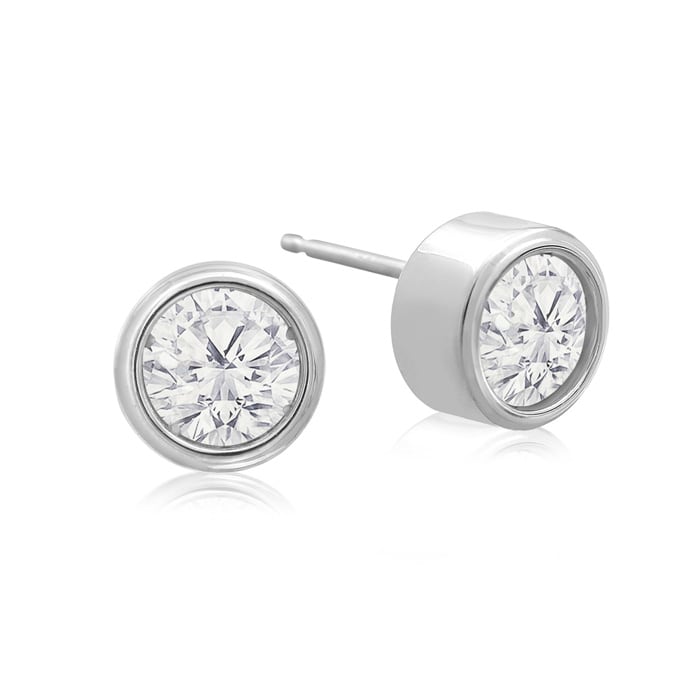 1 Carat Bezel Set Diamond Stud Earrings Crafted In 14 Karat White Gold
