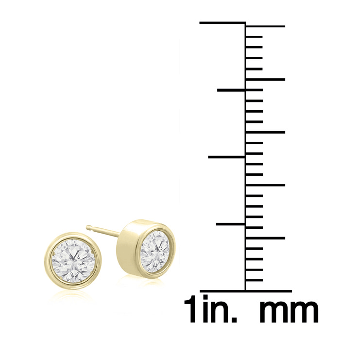 1 1/3 Carat Bezel Set Diamond Stud Earrings Crafted In 14 Karat Yellow Gold