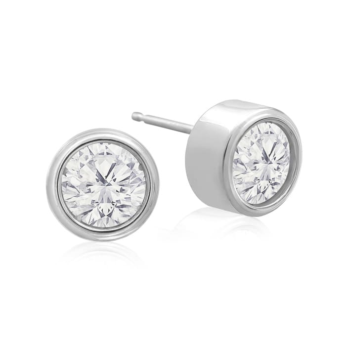 1 1/2 Carat Bezel Set Diamond Stud Earrings Crafted In 14 Karat White Gold