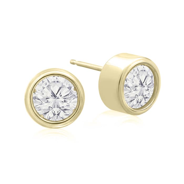 1 1/2 Carat Bezel Set Diamond Stud Earrings Crafted In 14 Karat Yellow Gold