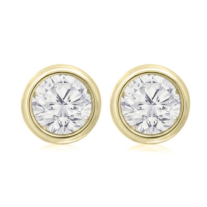 1 1/2 Carat Bezel Set Diamond Stud Earrings Crafted In 14 Karat Yellow Gold
