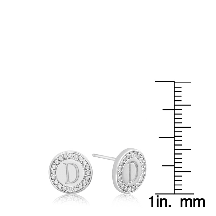"D" Initial Diamond Stud Earrings In Sterling Silver