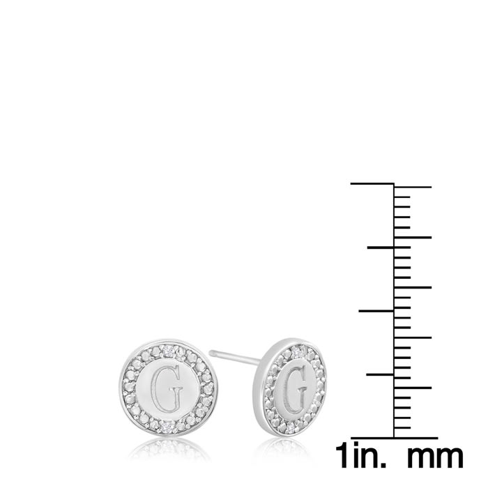 "G" Initial Diamond Stud Earrings In Sterling Silver