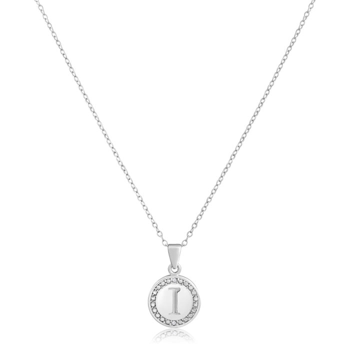 Letter I Diamond Initial Necklace In Sterling Silver, 18 Inches
