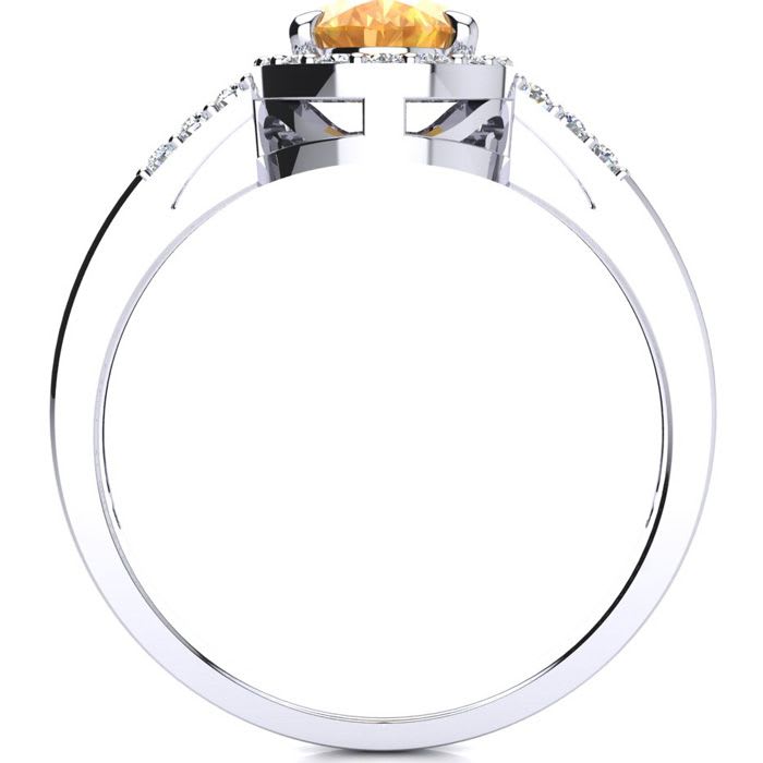 1/2 Carat Oval Shape Citrine and Halo Diamond Ring In 14K White Gold
