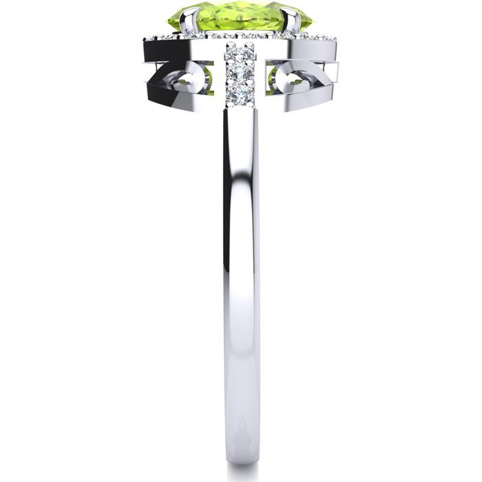 1 Carat Oval Shape Peridot and Halo Diamond Ring In 14K White Gold