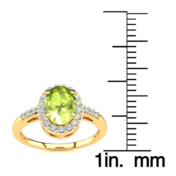 1 Carat Oval Shape Peridot and Halo Diamond Ring In 14K Yellow Gold
