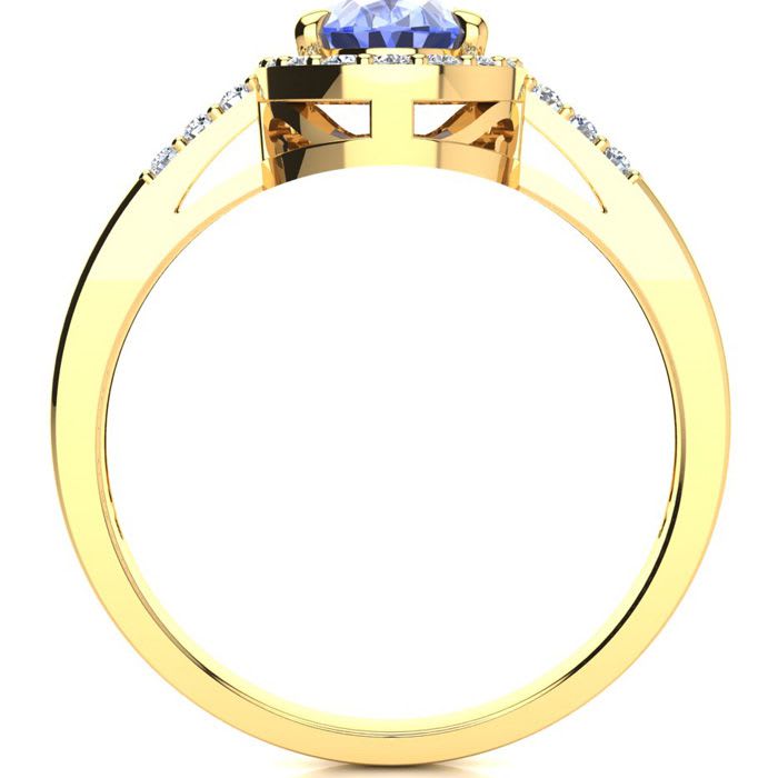 1 Carat Oval Shape Tanzanite and Halo Diamond Ring In 14K Yellow Gold