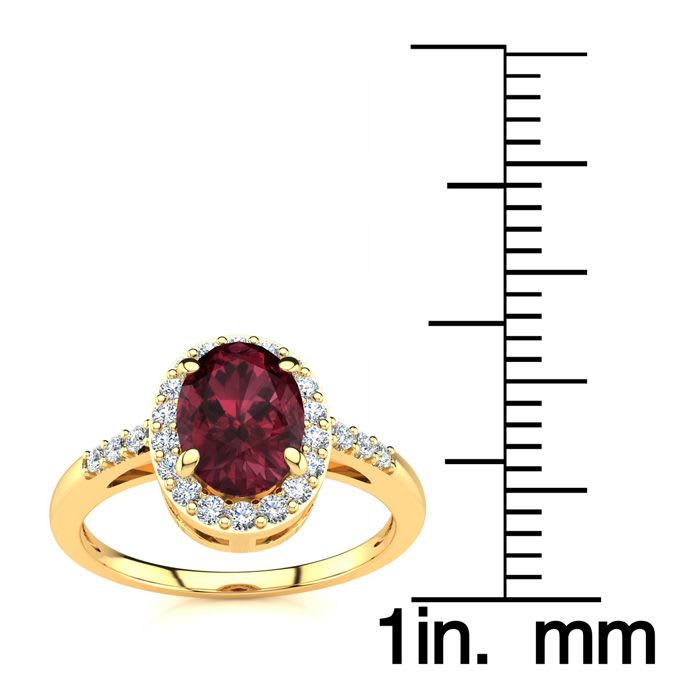 Garnet Ring: Garnet Jewelry: 1 Carat Oval Shape Garnet and Halo Diamond Ring In 14K Yellow Gold
