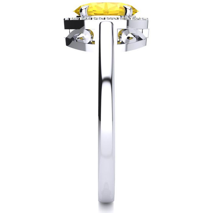 1/2 Carat Oval Shape Citrine and Halo Diamond Ring In 14K White Gold
