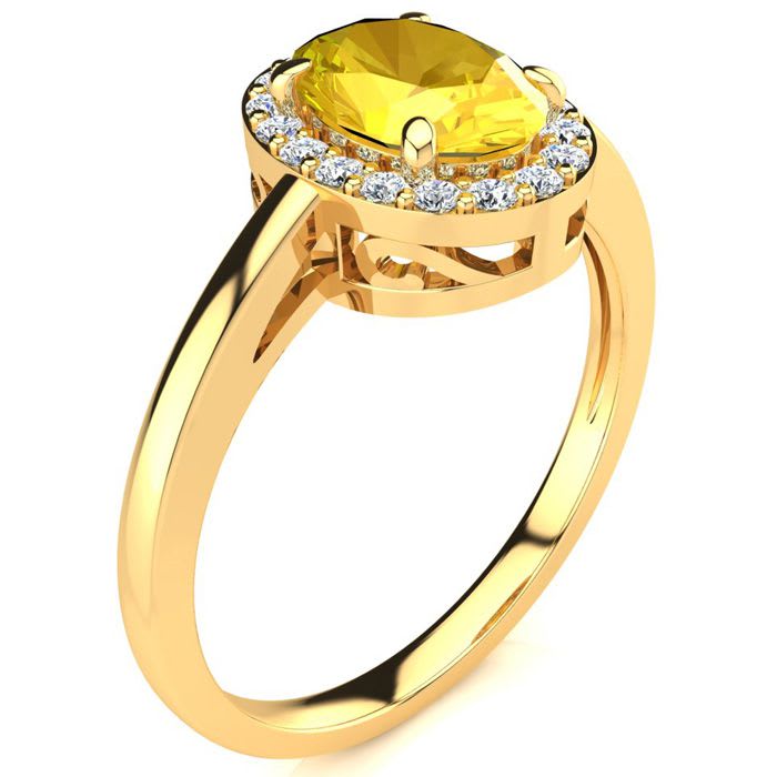 1/2 Carat Oval Shape Citrine and Halo Diamond Ring In 14K Yellow Gold
