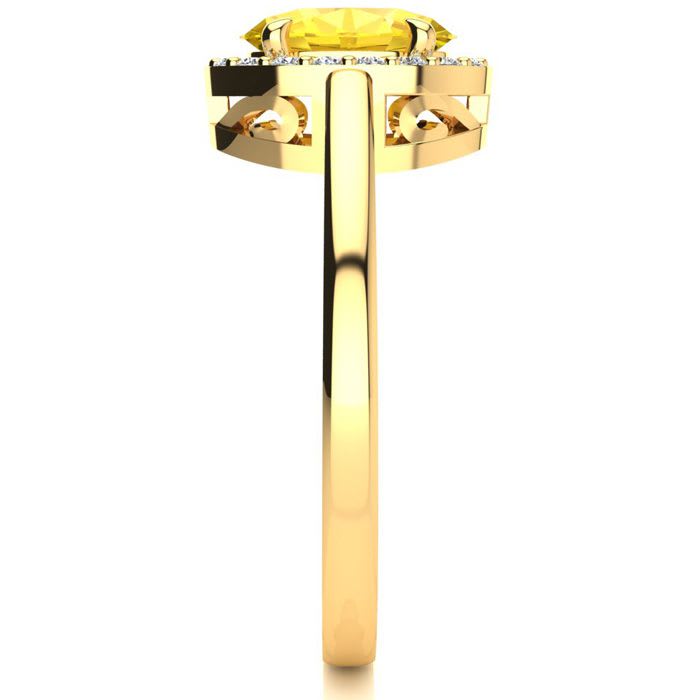 1/2 Carat Oval Shape Citrine and Halo Diamond Ring In 14K Yellow Gold
