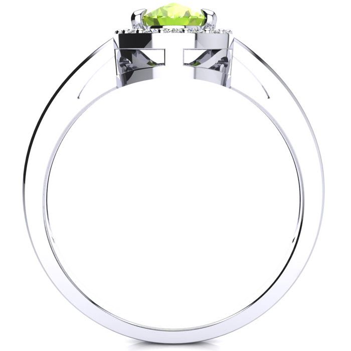 1 Carat Oval Shape Peridot and Halo Diamond Ring In 14K White Gold
