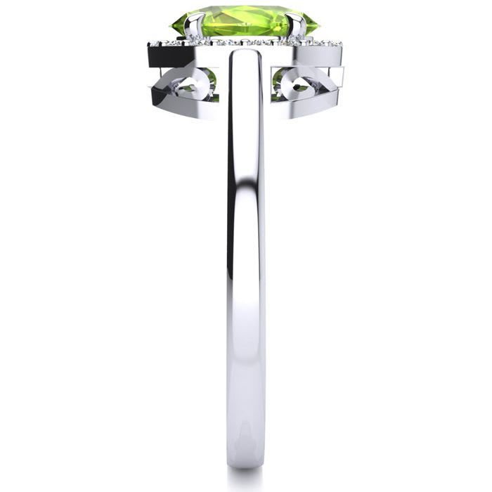 1 Carat Oval Shape Peridot and Halo Diamond Ring In 14K White Gold
