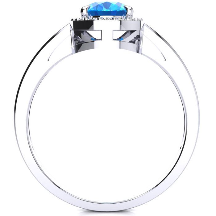 1 Carat Oval Shape Blue Topaz and Halo Diamond Ring In 14K White Gold