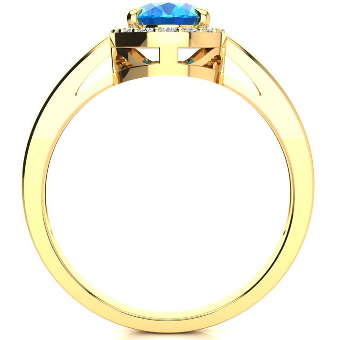 1 Carat Oval Shape Blue Topaz and Halo Diamond Ring In 14K Yellow Gold