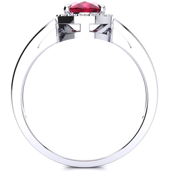 1 Carat Oval Shape Ruby and Halo Diamond Ring In 14K White Gold