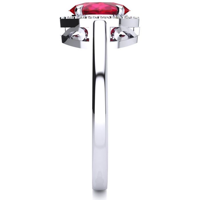 1 Carat Oval Shape Ruby and Halo Diamond Ring In 14K White Gold