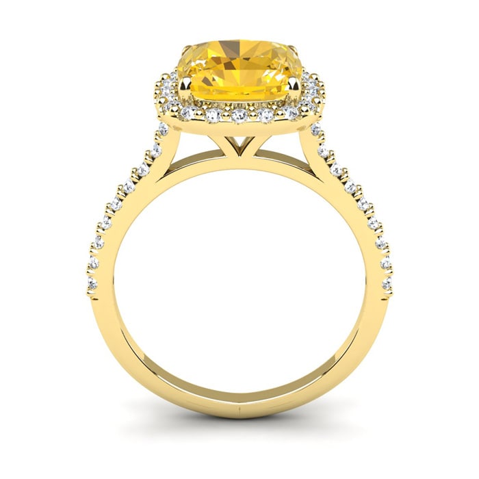 2 1/2 Carat Cushion Cut Citrine and Halo Diamond Ring In 14K Yellow Gold