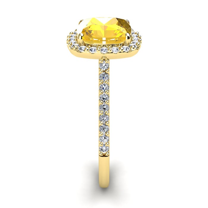 2 1/2 Carat Cushion Cut Citrine and Halo Diamond Ring In 14K Yellow Gold