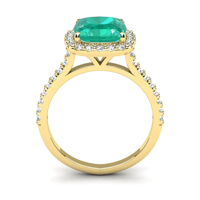 2 1/2 Carat Cushion Cut Emerald and Halo Diamond Ring In 14K Yellow Gold