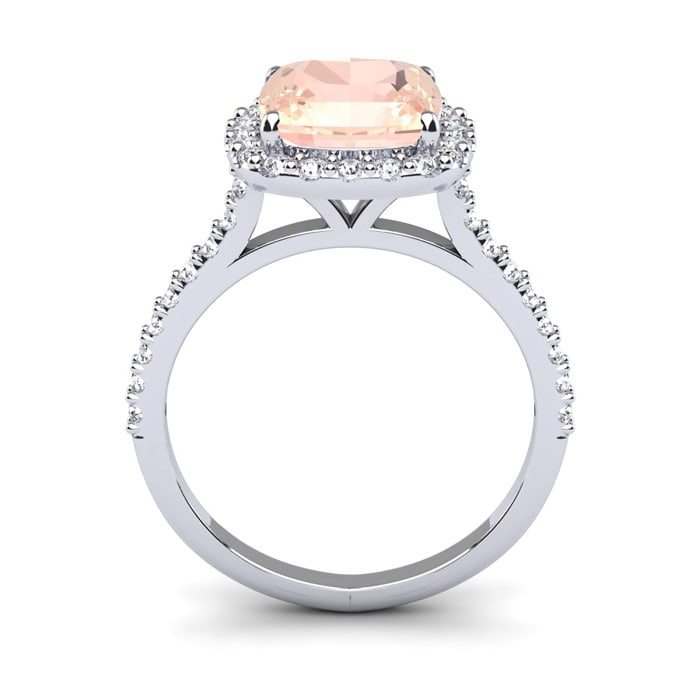 3-1/2 Carat Cushion Cut Morganite and Halo Diamond Ring In 14K White Gold