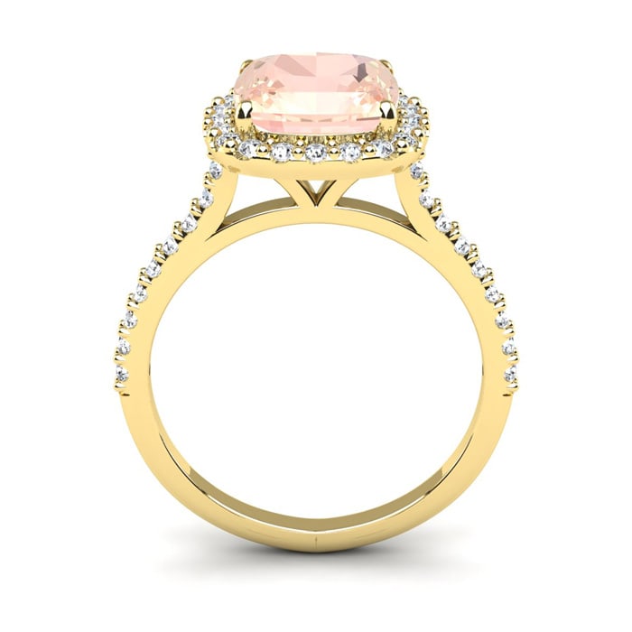 3-1/2 Carat Cushion Cut Morganite and Halo Diamond Ring In 14K Yellow Gold