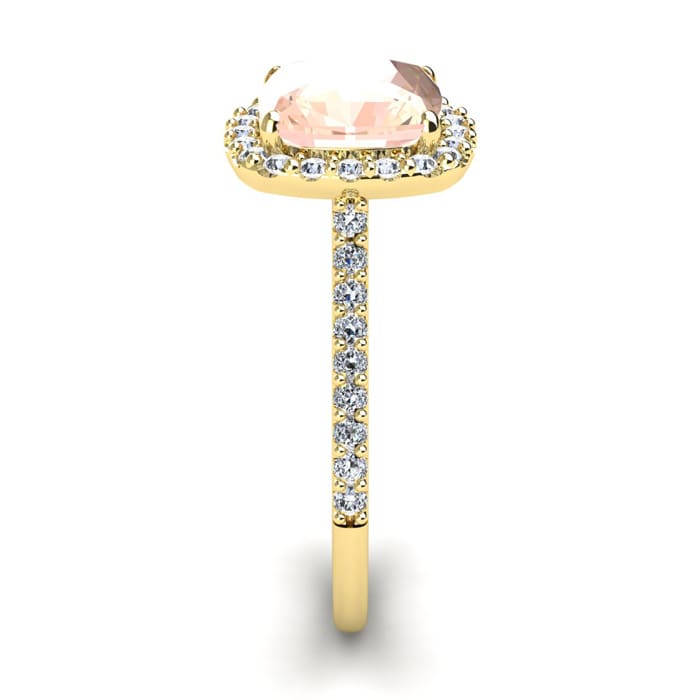 3-1/2 Carat Cushion Cut Morganite and Halo Diamond Ring In 14K Yellow Gold