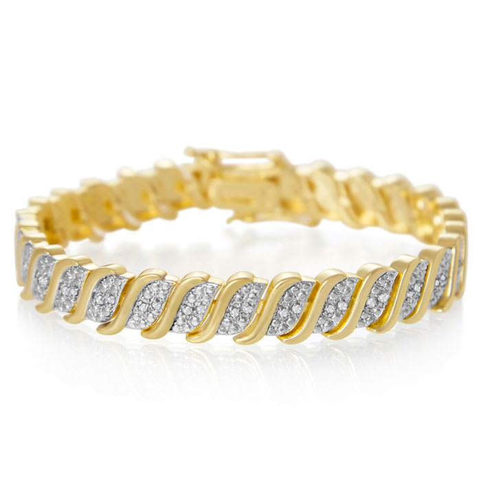 1/4 Carat Classic Natural Diamond Tennis Bracelet In Yellow Gold Overlay