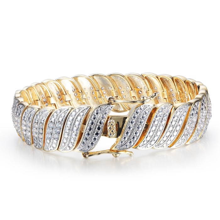 Heavy 2 Carat Diamond Bracelet in Yellow Gold Overlay
