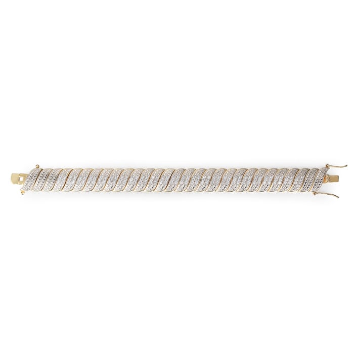 Heavy 2 Carat Diamond Bracelet in Yellow Gold Overlay