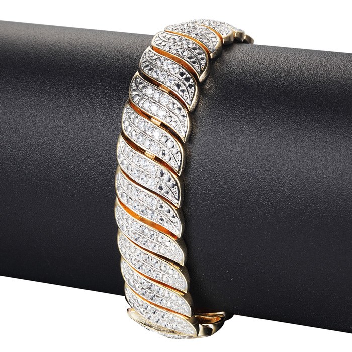 Heavy 2 Carat Diamond Bracelet in Yellow Gold Overlay