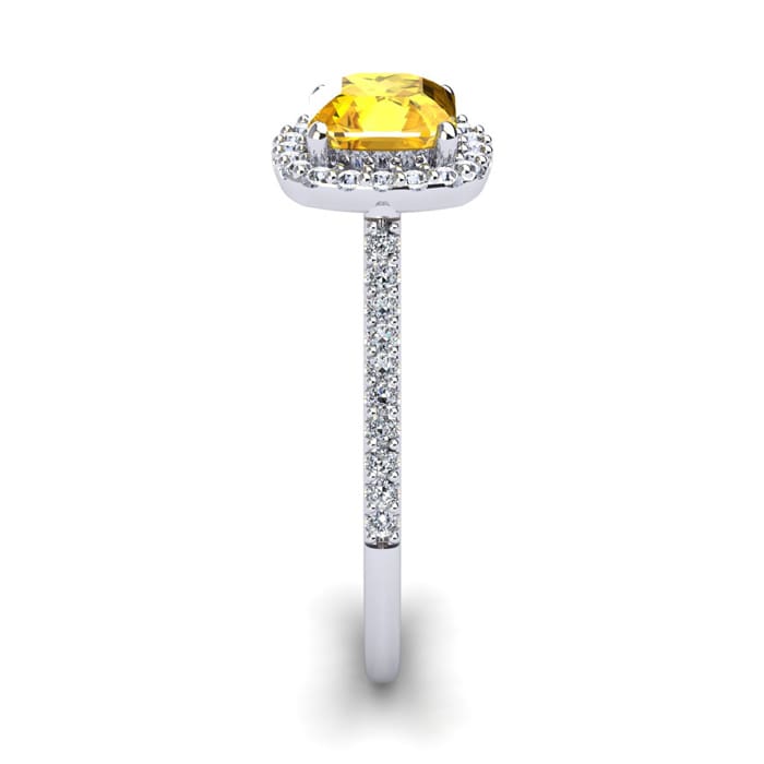 1 Carat Cushion Cut Citrine and Halo Diamond Ring In 14K White Gold