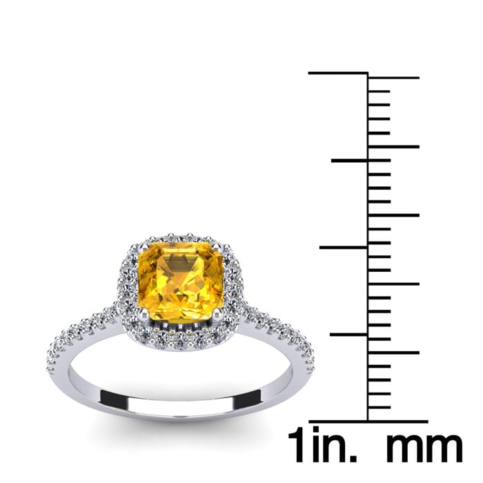 1 Carat Cushion Cut Citrine and Halo Diamond Ring In 14K White Gold