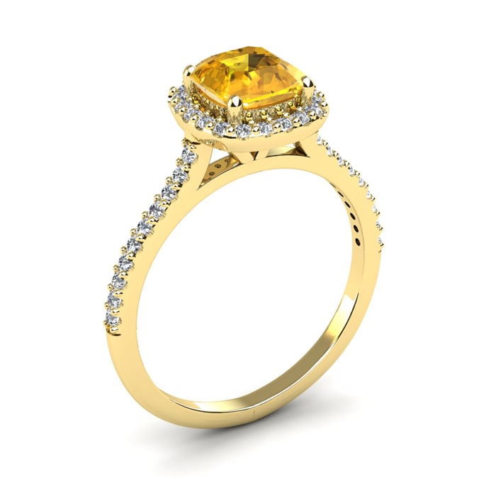 1 Carat Cushion Cut Citrine and Halo Diamond Ring In 14K Yellow Gold