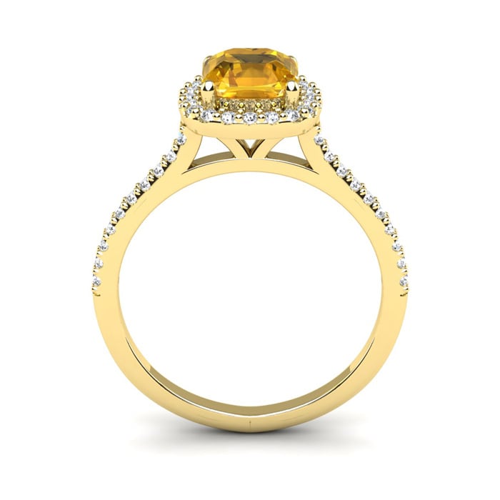 1 Carat Cushion Cut Citrine and Halo Diamond Ring In 14K Yellow Gold
